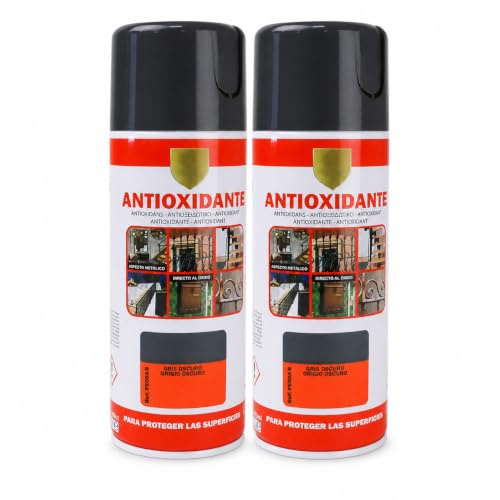 various Pintura Spray Antioxidante Gris Oscuro para Metal, 2 X 400 ml | Spray antioxidante para hierro y aluminio, acabado brillante y aplicación directa sobre óxido