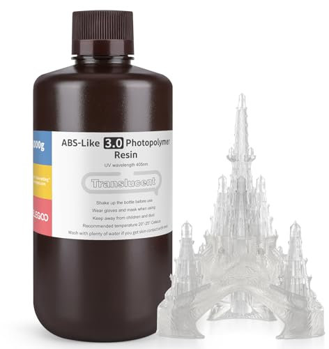 ELEGOO Résine ABS-Like 3.0 pour Impression 3D Imprimante 3D LCD MSLA DLP UV 405nm Résine Photopolymère, Haute Précision, Résistance et Ténacité Améliorées, Translucide 1000G