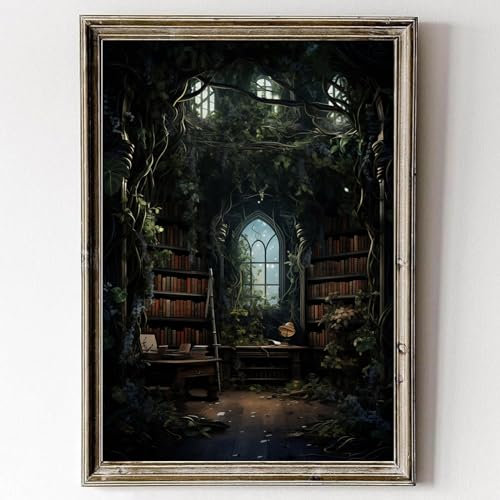 Abandoned Library viktorianisches Gothic-Schloss, Wandkunst – Mittelalterliche Gemälde – Vintage-überwachsener Botanischer Druck, 40,6 x 61 cm, ohne Rahmen