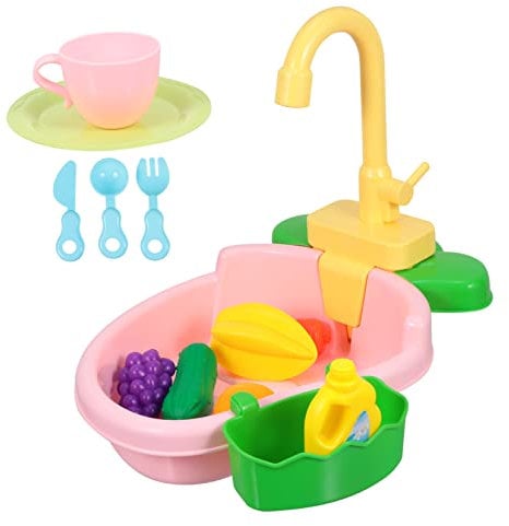 ifundom 1 Jeu Lavabo pour Enfants Jouets pour Enfants Jouet De Jeu De Lave-Vaisselle Électrique Jouets De Cuisine pour Enfants Bébé Évier Faux Aliment Plastique Nourriture De Bébé Rose