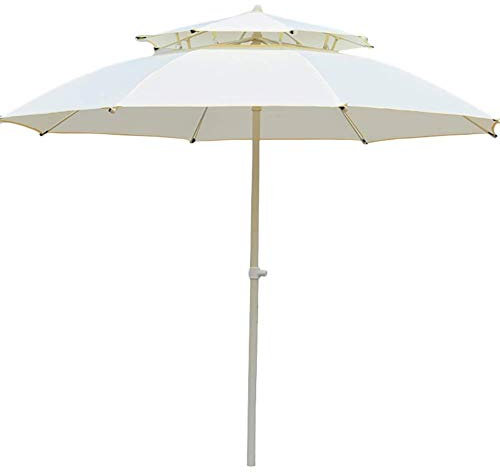 VBTJWRFE Double Top Outdoor Parasol with Crank,Patio Umbrella for Balcony Table, Deck, Backyard, Swimming Pool, Garden - White