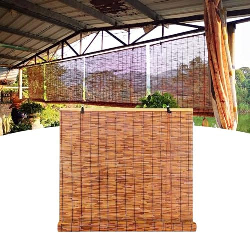 Reed roller blinds for kitchen windows,waterproof shades for outdoor,indoor,pergola,balcony,natural bamboo roller blinds weatherproof,Brown