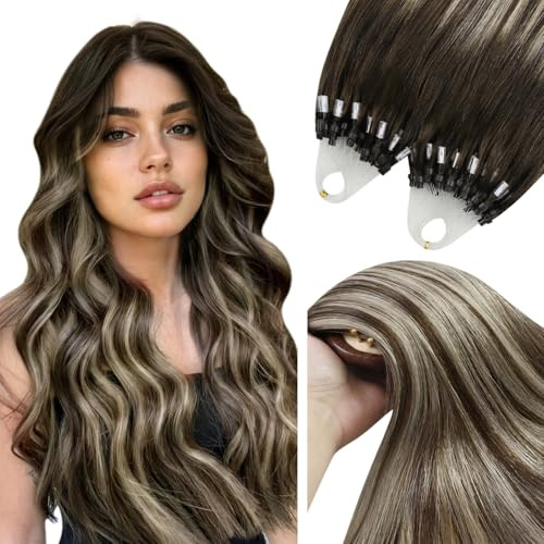 YoungSee Micro Beads Hair Extensions Ombre 22 inch 50g 50s Long Straight | Micro Hair Extensions Human Hair Balayage Ash Blonde,Remy Cold Fusion Hair Extensions for Women,Natural Luster for Wedding