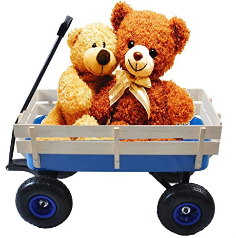 Chariots de jardin à tirer pour enfants avec 4 roues pneumatiques, chariot utilitaire d'extérieur avec panneaux latéraux en bois pour enfants, Noël, camping, terrasse, entretien de la pelouse, brouet