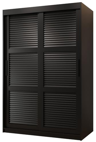 ABIKSMEBLE ŻALUZJA Armario con Dos Puertas Correderas con Barras y Estantes - Armario de Almacenamiento Moderno para Dormitorio, Salón - Armario para Cortinas - 200x120x62 cm - Negro, Negro, Negro