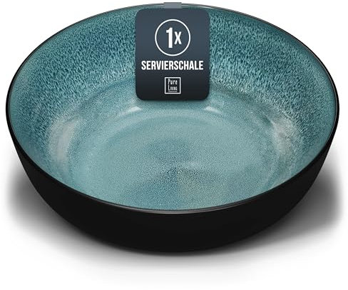 Steingut Servierschüssel Ibiza - Hochwertige Mediterrane Salatschüssel, Servierschale - Spülmaschinen-, Mikrowellen- und Kratzfest - Bowl Schüssel Groß - Salatschale, Müslischale Pure Living in Petrol