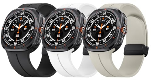 Notocity Correa para Samsung Galaxy Watch Ultra, Correa de Silicona para Samsung Galaxy Watch Ultra 47mm para Hombre Mujer, Magnética Pulsera Impermeable de Repuesto(Negro+Blanco+Luz de las estrellas)