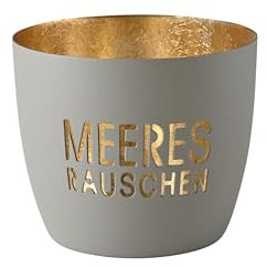 Giftcompany Madras, Windlicht, M, Motiv: Meeresrauschen, Flannel/Gold, H8,5, D10cm