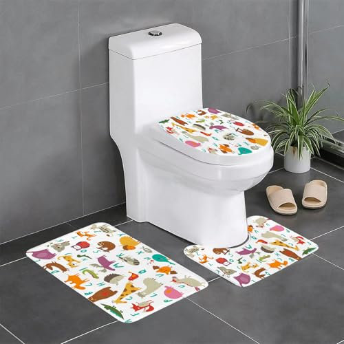 EYLOZS Bathroom Set, Rugs Sets 3 Piece,Anti-Slip, Vector zoo alphabet with cute animals in cartoon style,Absorbent Bath Mat for Tub, Shower, Room, Kitchen