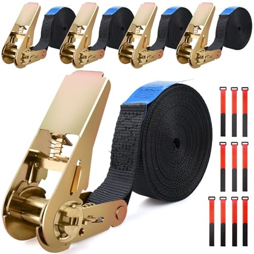 KIMIGO 6M Sangle d'Arrimage,5 Pièces Sangle à Cliquet avec Boucle,Sangles D'arrimage À Cliquet pour Fixation Moto,Voiture,Porte Vélo,Bagage,Déménagement Puissance de Traction