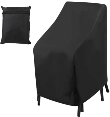 Gartenstuhl Abdeckung Stapelstuhl Gartenmöbel, Wasserdicht Winterfest UV-Beständiges Aus 210d Oxford Gewebe, Gartenstuhl Stuhlüberzug für Balkonstühle Lounge-Sessel (Schwarz, 114*85*65CM)