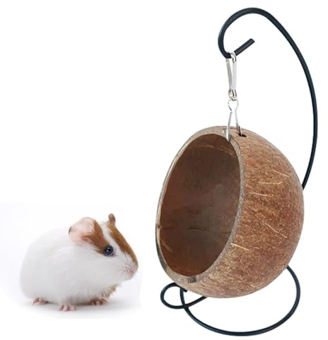 Lit en noix de coco pour hamster – Hamac en coquille de noix de coco naturelle pour hamster | Maison de lit suspendue en coquille de noix de coco avec support doux et chaud, décoration d'intérieur