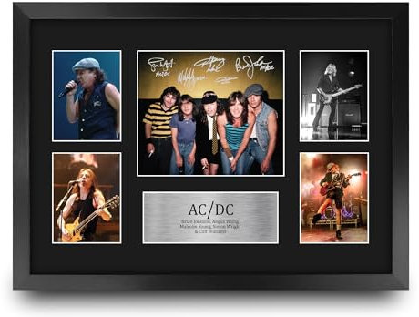 HWC Trading ACDC Rock Band Geschenke Geducktes Signiertes Autogramm Foto für Fans von Musik Memorabilien - A3 Gerahmt