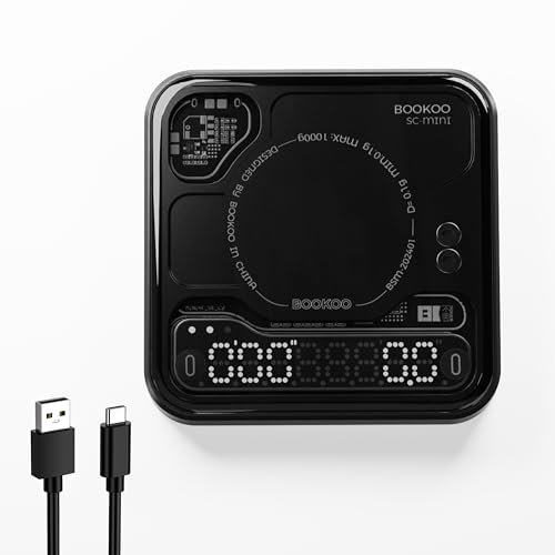BOOKOO Mini Smart Coffee Scale with Timer, Rechargeable Digital Scale for Coffee Espresso, 0.1g Accuracy, LED Display, Black