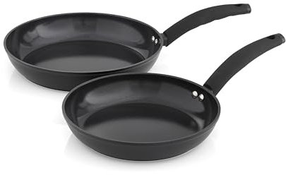 Swan SWPS2021BLKN Stealth 2 Piece Forged Aluminium Frying Pan Set with 5X Stronger Toxin Free Ceramic Coating, 24, 28cm Frying Pans, Induction Compatible, Black