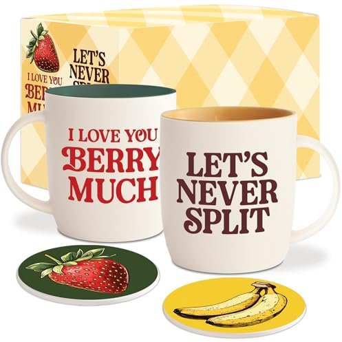 Triple Gifffted I Love you Berry Much Funny Coffee Mug Set, Engagement Wedding Gifts for Couple, Bride Groom Newlywed Bridal Shower, His Hers, Mr Mrs, Christmas, Valentines Day, Ceramic 13Oz