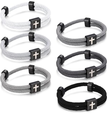 XUANPAI Surfer Armband Herren Damen mit Kreuz - 6x Segeltau Armband Verstellbar Jesus Christus Kruzifix Minimalistisches Wasserfest Maritimes Herrenarmbänder
