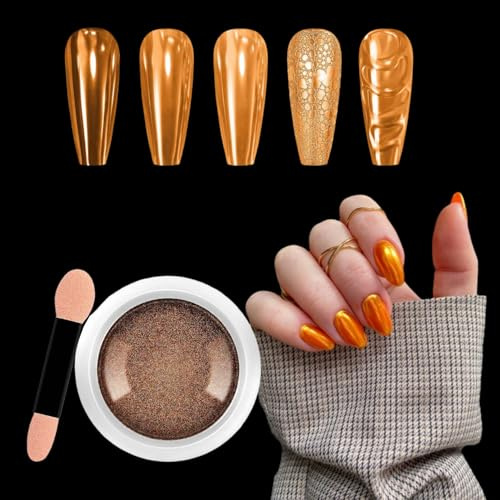 Chrome Nail Powder, Orange Mirror Holographic Glitter Metallic Chrome Powder Reflective Glossy Nail Pigment Manicure for Nail Art DIY Decoration (10)