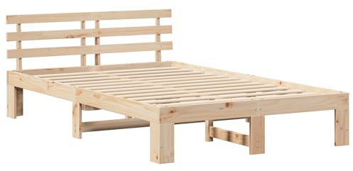 vidaXL Bettgestell mit Kopfteil Braun 120 x 190 cm Massivholz Kiefer, Moderner rechteckiger Bettgestell, aus massivem Holz, minimalistisches Schlafmöbel, Coole Wohnraum-Deko