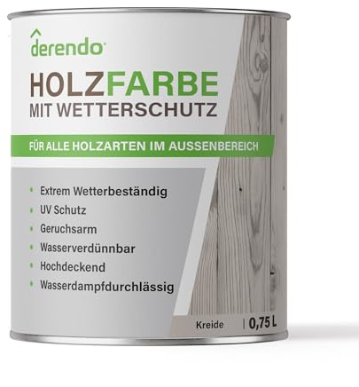 derendo Holzfarbe Kreide außen wetterfest Wetterschutzfarbe Grau 750ml | Langzeitschutz, Holzlack seidenglänzend , Holzschutzlasur hohe Deckkraft, Außenbereich