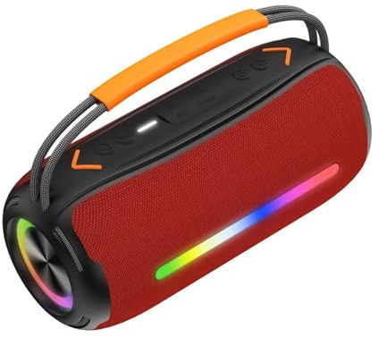 Portable Bluetooth Speaker with Handle, 40W Powerful Stereo Sound with Dual Bass Drivers, RGB Lights, IPX7 Waterproof, 30H Playtime, TWS Pairing/AUX/TF, Wireless Speaker for Party/Outdoor/Travel (Red)