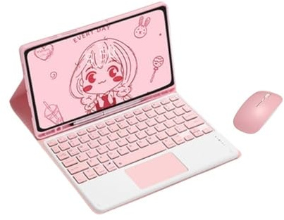 kuaijiexiaopu PU+TPU-Lederhülle mit Standfunktion, abnehmbare Touchpad-Tastaturabdeckung, kompatibel mit Samsung Galaxy Tab S8 Ultra 14,6 Zoll(Pink+Keyboard+Mouse)