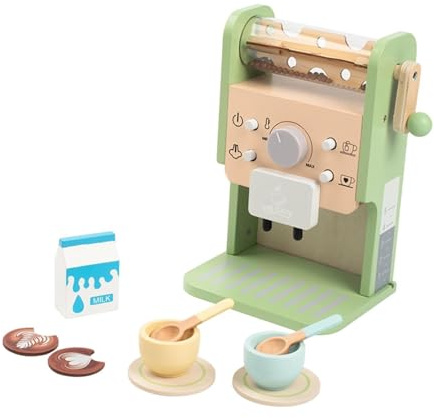 Qectial Holz Kaffeemaschinen Set, Interaktives Kaffeemaschinen Spielzeug mit Tassen, Spielset für Kinder mit Soundeffekten