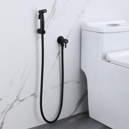 DILECI – Douchette WC Murale Noir Mat – Jet Puissant et Précis avec Robinet Marche/Arrêt – Support Mural Inclus – Design Contemporain et Durable - Hygiène et Propreté