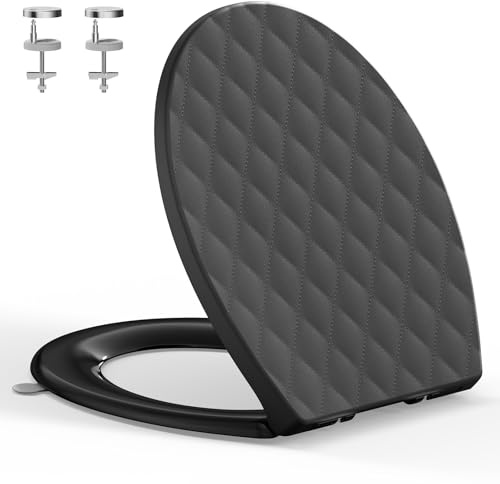 YEAUPE PRO Toilettendeckel mit Absenkautomatik O Form, WC-Sitz mit Quick-Release-Funktion und Softclose Absenkautomatik - Toilettensitz mit Verstellbaren Scharnieren, Schwarz 44,6 * 37,1CM