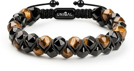 UNIQAL | Herren Armband Naturstein 6mm facettierte Perlen | Turmalin Rauchquarz Lapislazuli Tigerauge | Verstellbar | Verschiedene Modelle & Farben | Geschenk Schmuck