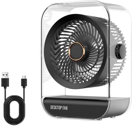 Anluomafuy Ventilador Portátil Recargable 2400mAh, Ventilador de Mesa USB, Inclinación Variable de 360°, 5 Velocidades, Silencioso, Potente, para Oficina, Dormitorio, Cocina
