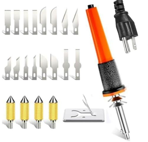 Multipurpose Electric Hot Knife Cutter Tool Kit with 16 Blades 4 Chuck Sleeves Metal Stand Carving for Stencil DIY Projects