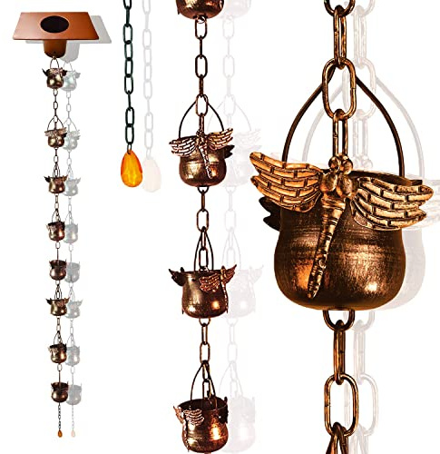 CT DISCOUNT STORE Decorate Your Home with Variety Rain Chain - Solid Metal Hand Craft Garden Decoration (Dragonfly Rain Chain; Brown)