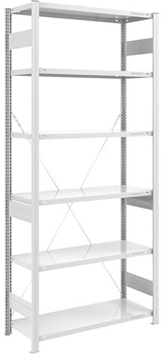 eurokraft | Lager-Steckregal | RAL 7035 | Bauart mittelschwer | Regalhöhe 2500 mm | Grundregal | Breite x Tiefe 1000 x 500 mm