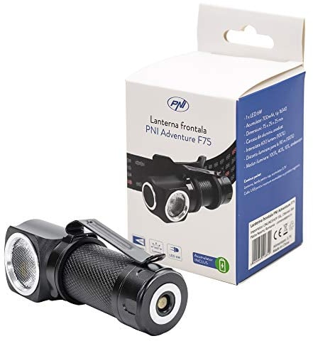 PNI Linterna frontal Adventure F75 con led de 6W, 600 lm, de aluminio, con batería y cargador magnético con USB