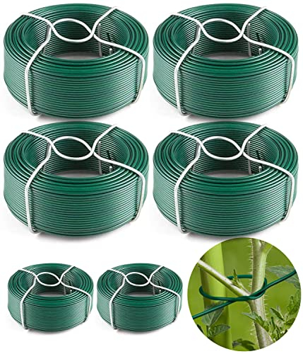 Amagabeli Garden Home 6 x 50M Fil Acier Plastifie Fil d'attache Diamètre 1.35mm Rouleau de Fil Métallique Enduit de PVC Fil de Fer avec Gaine en Plastique Vert pour Les Plantes WR8 DA031