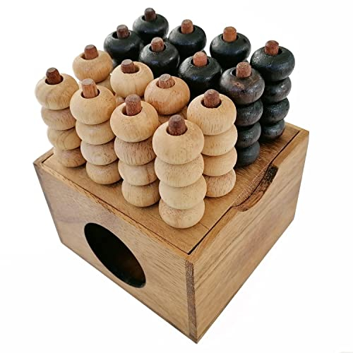 Leistung 4 x 4 3D für 2 Spieler ab 6 Jahren. Gesellschaftsspiel aus Massivholz gemäß CE-Normen, französische Marke Le Délirant. Eine Version der Leistung 4 mit mehr Strategie und Relief