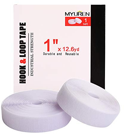 Sew on Hook and Loop Style 25mm (1 Inch) Non-Adhesive Back Nylon Strips Fabric Fastener Non-Adhesive Interlocking Tape White, 12.6 Yard