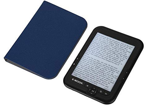 BTIHCEUOT E-Reader 6 Pouces avec écran E-Ink de résolution 800x600 E-Book 300DPI avec Capot Bleu (16 Go) (Noir)
