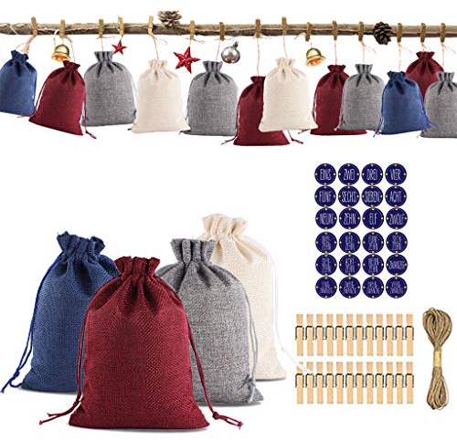 Ansenesna Adventskalender Tüten Zum Befüllen Jute Säck Weihnachten Deko Kalender Stoffbeutel Geschenktüten (A)
