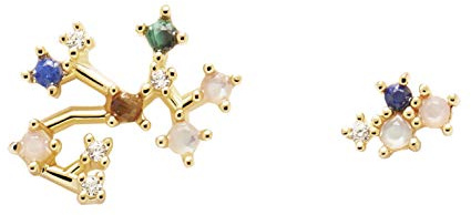 PDPaola Zodiac Ohrstecker Sternzeichen Schütze aus 18 Karat goldplattiertem Sterling Silber mit Edelsteinen, AR01-412-U