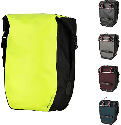 AGU Clean Fahrradtaschen Medium, Tasche für Gepäckträger Fahrrad, 17L Seitentasche Fahrrad, Wasserabweisend, Reflektierend, 100% Recyceltes Polyester - Fluo Gelb
