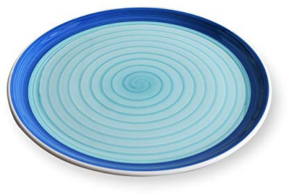 Zafferano Serie Spirale, Piatto Pizza in Ceramica, Decorato a Mano, Made in Italy, Lavabile in Lavastoviglie e Resistente in Microonde, Diametro 33 cm, 6 Pezzi, Azzurro e Blu