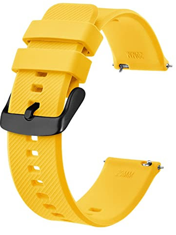 BISONSTRAP Cinturino 22mm, Cinturini per Orologio in Silicone a Sgancio Rapido per Uomo Donna (Giallo,Fibbia Nera)