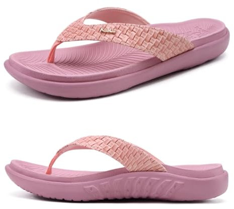 KuaiLu Rose Tongs Femmes Sandales en Cuir de Mode été Avec Support de Orthopédique Tongs de Plage et Claquettes de Piscine Taille 37EU