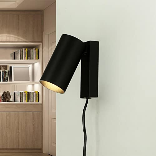 Licht-Erlebnisse Wandleuchte mit Schalter, Schwarz, Metall, Wand Lampe mit Schalter, verstellbar, GU10, Wandleuchte mit Kabel, Flur, Schlafzimmer, Leselampe Wand