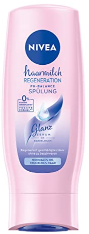 NIVEA Haarmilch Regeneration pH-Balance Spülung (200 ml), Conditioner mit Mandelmilch und Glanz Serum, intensiv pflegende Spülung für normales bis trockenes Haar