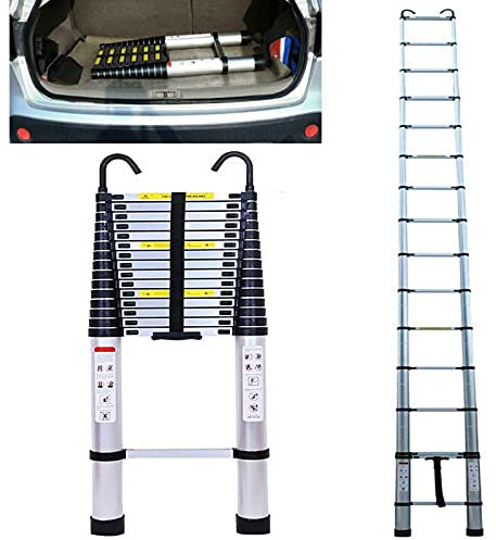 6.2M/20.3FT Ladders Extendable Telescopic, Aluminium Loft Ladder Foldable, Max Load 150kg/330lb, EN131 Certificated Convenient Ladder with Anti-Slip Rubber Feet & Wide Pedal