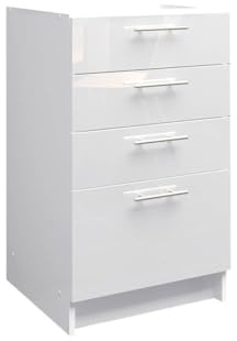 JD Greta Fixed Height 500mm Kitchen Drawer Base Cabinet Floor Unit (Without Worktop) – White Gloss