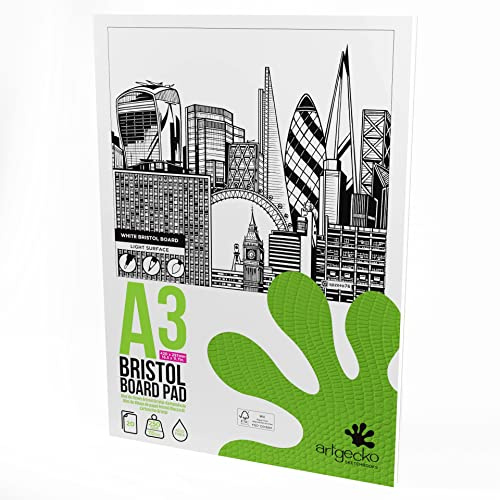 Artgecko Pro White Bristol Board Pad A3 Portrait - 20 Sheets 250gsm